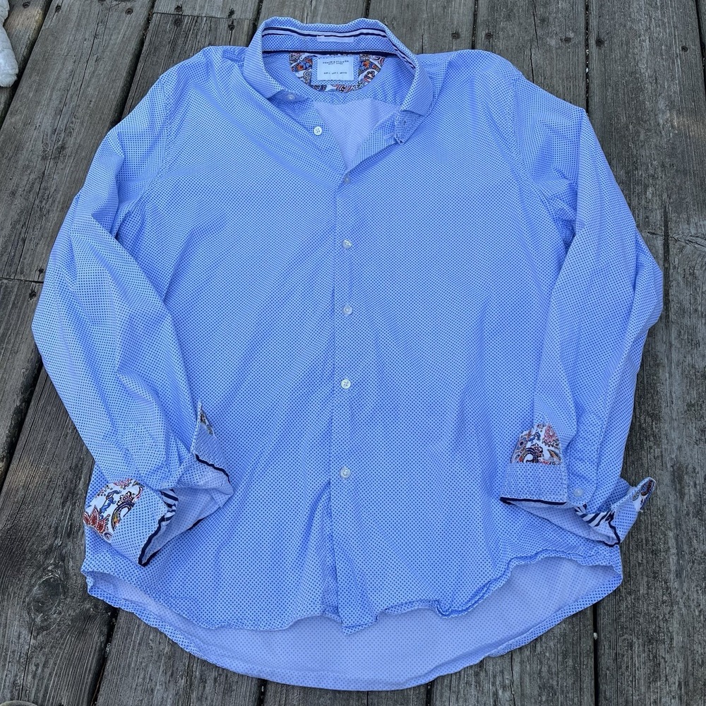 Denim & Flower‎ Ricky Singh Shirt Mens Large Blue Dotted Collared Button Down